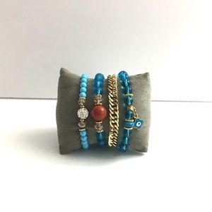 Beads Elastic Bracelet turquoise color 4 pcs .